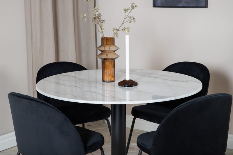 Admira Spisegruppe 106 cm Rund inkl. 4 Foyos Stoler - Marmor/Hvit/Svart - Møbler - Bord - Spisegrupper