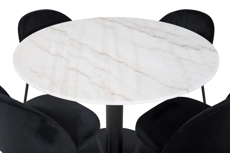 Admira Spisegruppe 106 cm Rund inkl. 4 Foyos Stoler - Marmor/Hvit/Svart - Møbler - Bord - Spisegrupper