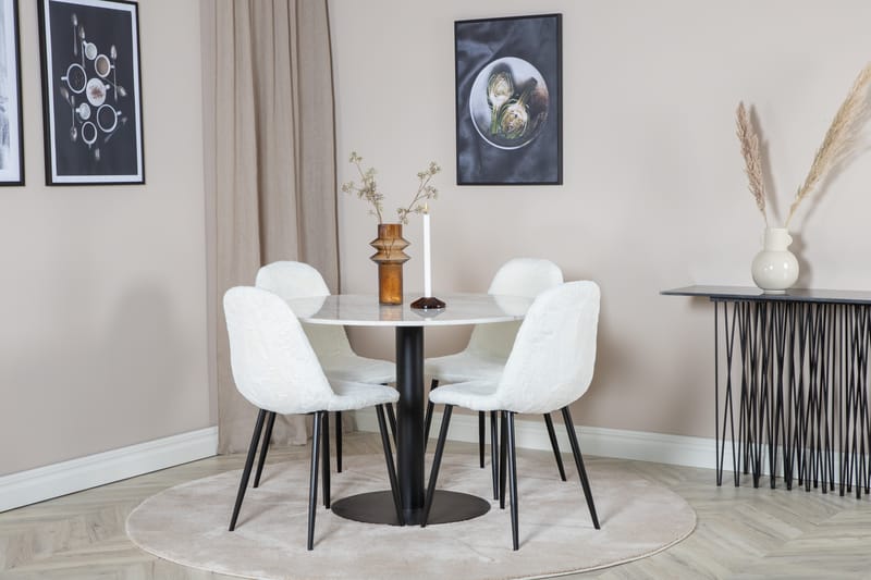 Admira Spisegruppe 106 cm Rund inkl. 4 Ypas Stoler - Marmor/Hvit/Svart - Møbler - Bord - Spisegrupper