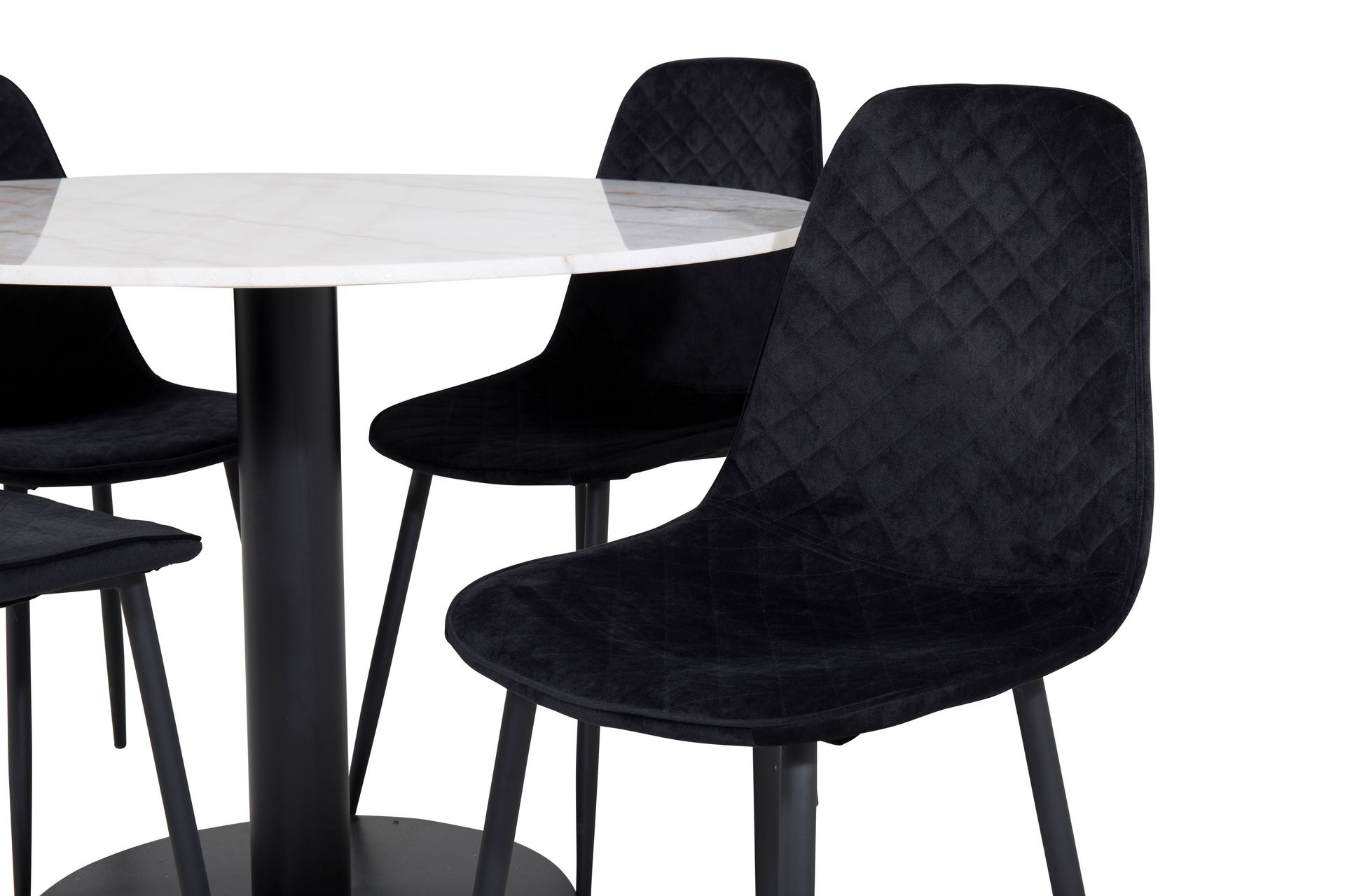 Admira Spisegruppe 106 cm Rund inkl. 4 Ypas Stoler - Marmor/Hvit/Svart - Møbler - Bord - Spisegrupper
