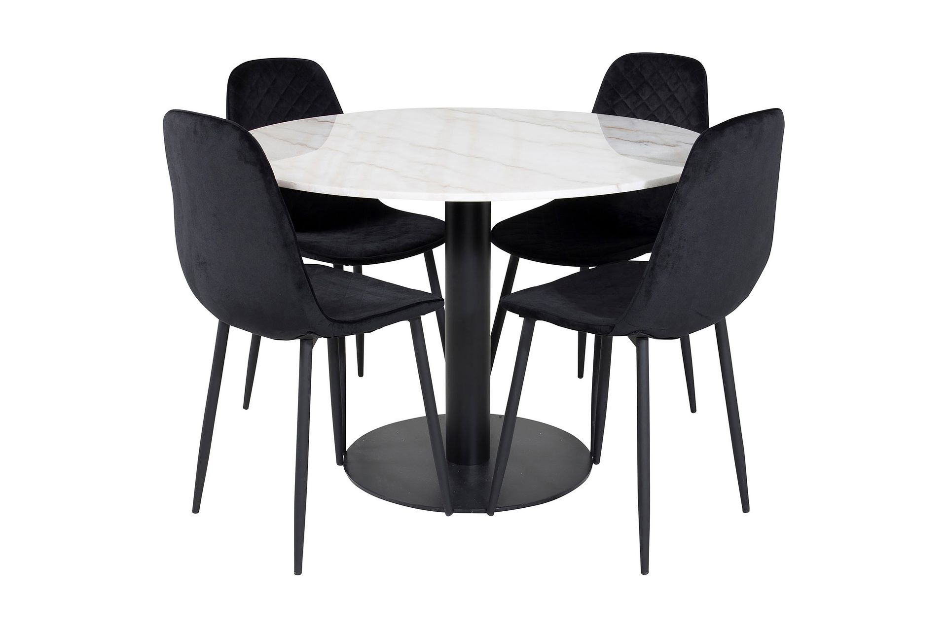 Admira Spisegruppe 106 cm Rund inkl. 4 Ypas Stoler - Marmor/Hvit/Svart - Møbler - Bord - Spisegrupper