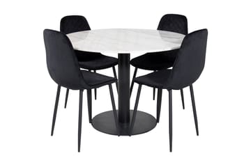 Admira Spisegruppe 106 cm Rund inkl. 4 Ypas Stoler - Marmor/Hvit/Svart - Møbler - Bord - Spisegrupper