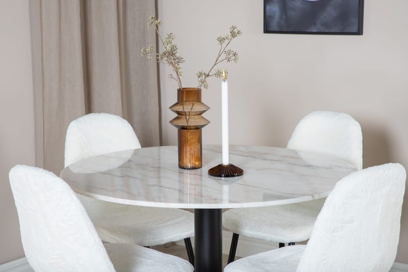Admira Spisegruppe 106 cm Rund inkl. 4 Ypas Stoler - Marmor/Hvit/Svart - Møbler - Bord - Spisegrupper