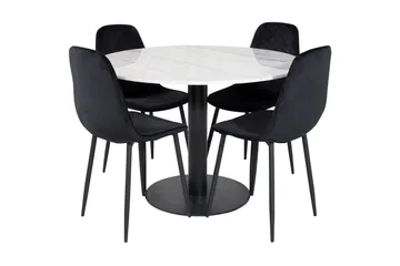 Admira Spisegruppe 106 cm Rund inkl. 4 Ypas Stoler - Marmor/Hvit/Svart - Møbler - Bord - Spisegrupper