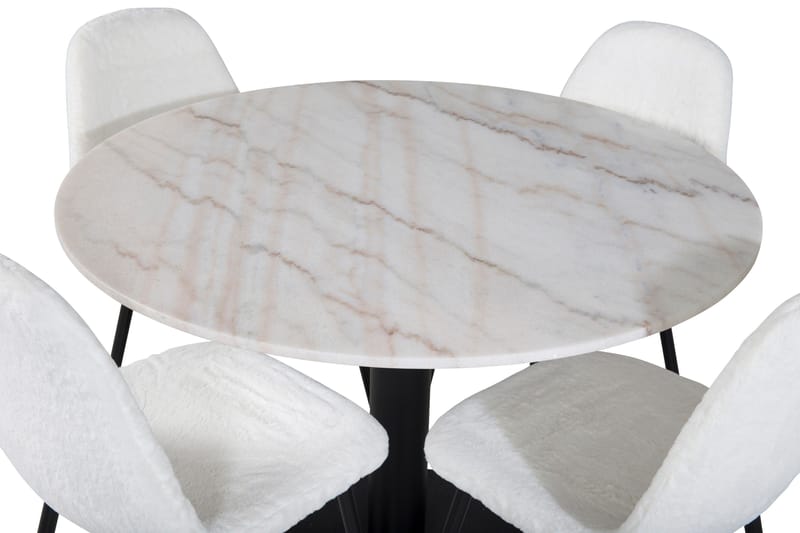 Admira Spisegruppe 106 cm Rund inkl. 4 Ypas Stoler - Marmor/Hvit/Svart - Møbler - Bord - Spisegrupper