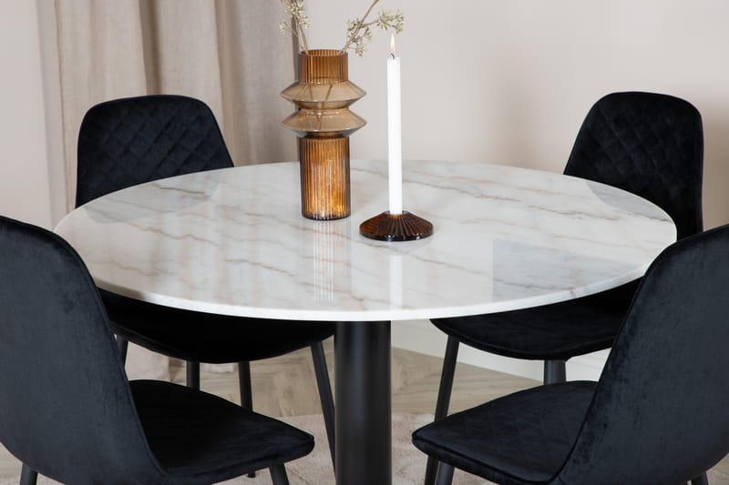 Admira Spisegruppe 106 cm Rund inkl. 4 Ypas Stoler - Marmor/Hvit/Svart - Møbler - Bord - Spisegrupper