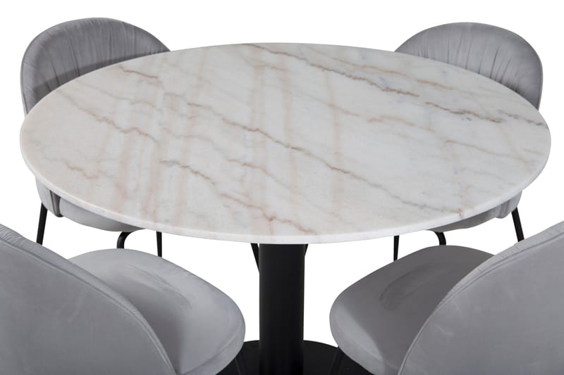 Admira Spisegruppe 106 cm Rundt Marmor inkl. 4 Foyos Stoler - Hvit/Svart/Grå - Møbler - Bord - Spisegrupper