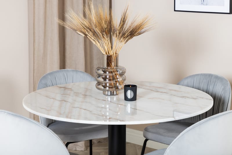 Admira Spisegruppe 106 cm Rundt Marmor inkl. 4 Foyos Stoler - Hvit/Svart/Grå - Møbler - Bord - Spisegrupper