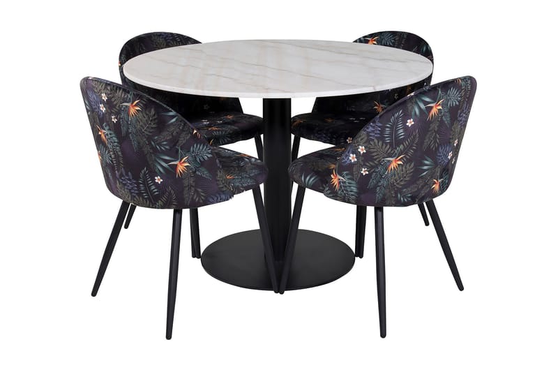 Admira Spisegruppe 106 cm Rundt Marmor inkl. 4 Sedavi Stoler - Hvit/Svart/Blå - Møbler - Bord - Spisegrupper