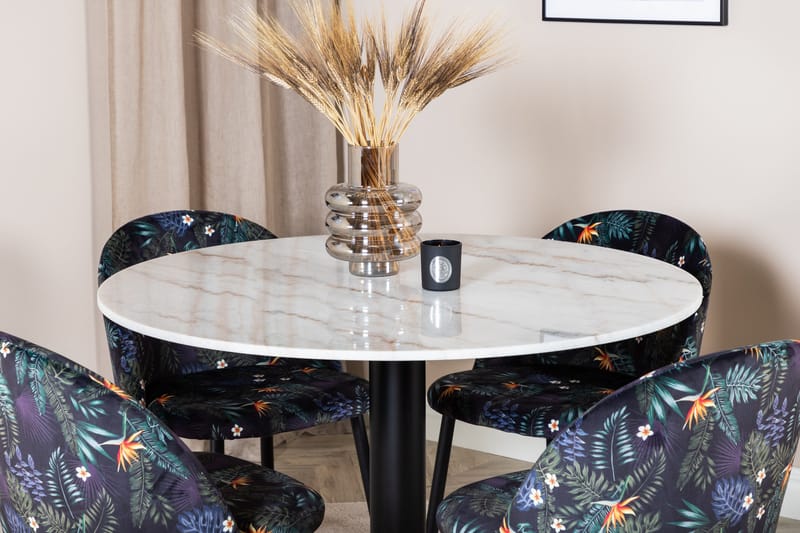 Admira Spisegruppe 106 cm Rundt Marmor inkl. 4 Sedavi Stoler - Hvit/Svart/Blå - Møbler - Bord - Spisegrupper