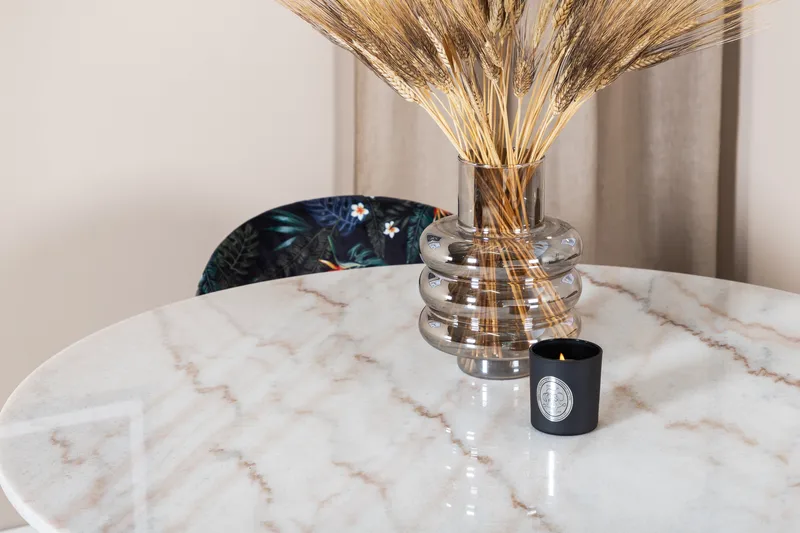 Admira Spisegruppe 106 cm Rundt Marmor inkl. 4 Sedavi Stoler - Hvit/Svart/Blå - Møbler - Bord - Spisegrupper