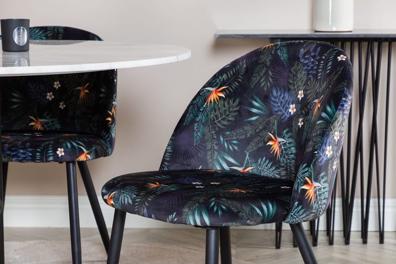 Admira Spisegruppe 106 cm Rundt Marmor inkl. 4 Sedavi Stoler - Hvit/Svart/Blå - Møbler - Bord - Spisegrupper