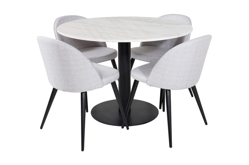 Admira Spisegruppe 106 cm Rundt Marmor inkl. 4 Sedavi Stoler, Hvit/Svart/Grå