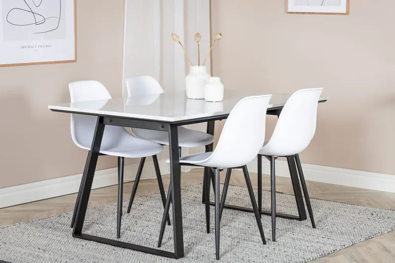 Admira Spisegruppe 140 cm inkl. 4 Ypas Stoler - Marmor/Hvit/Svart - Møbler - Bord - Spisegrupper