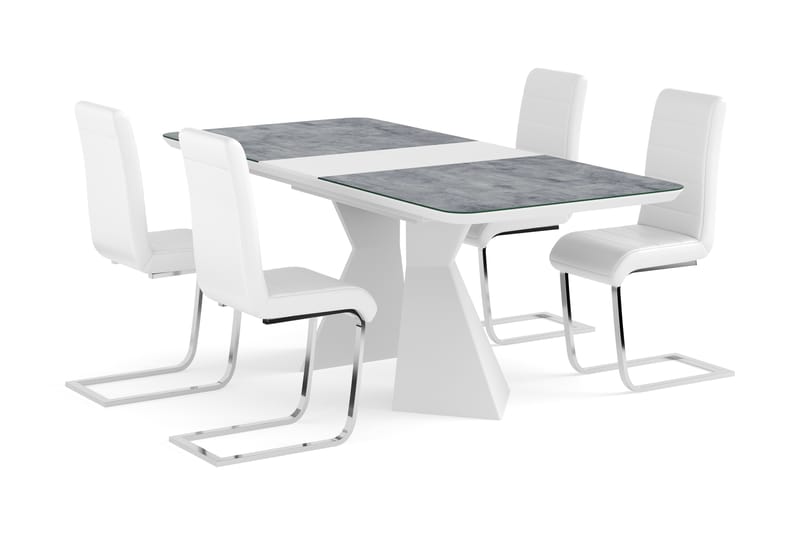 Aix Forlengningsbart Spisebord 160 cm Glass Med 4 Cibus Stol - Spisegrupper