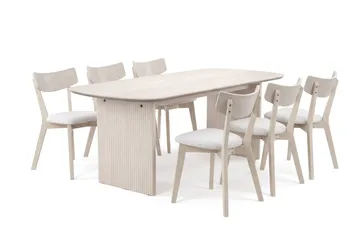 Alma spisegruppe 180 cm rektangulær hvitlasert med 6 Amelia spisestoler med pute - Hvitlasert/beige - Møbler - Bord - Spisegrupper