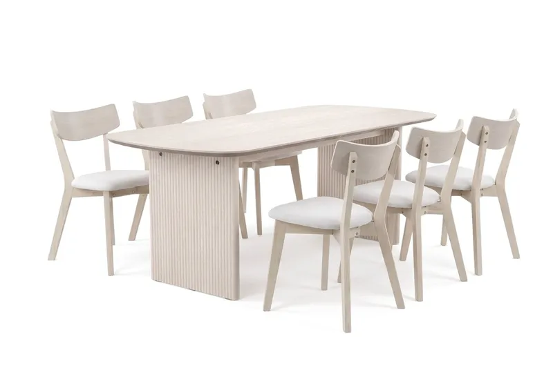 Alma spisegruppe 180 cm rektangulær hvitlasert med 6 Amelia spisestoler med pute - Hvitlasert/beige - Møbler - Bord - Spisegrupper