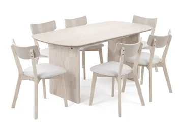 Alma spisegruppe 180 cm rektangulær hvitlasert med 6 Amelia spisestoler med pute - Hvitlasert/beige - Møbler - Bord - Spisegrupper