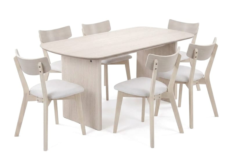 Alma spisegruppe 180 cm rektangulær hvitlasert med 6 Amelia spisestoler med pute - Hvitlasert/beige - Møbler - Bord - Spisegrupper