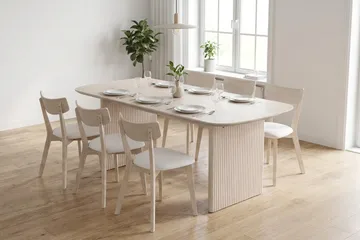 Alma spisegruppe 180 cm rektangulær hvitlasert med 6 Amelia spisestoler med pute - Hvitlasert/beige - Møbler - Bord - Spisegrupper