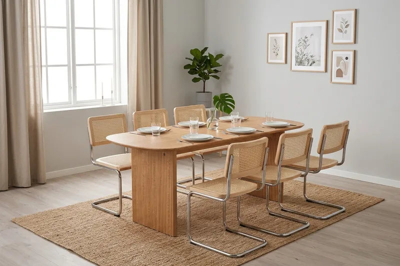 Alma spisegruppe rektangulær 180 cm eik med 6 Build spisestoler - Eik - Møbler - Bord - Spisegrupper