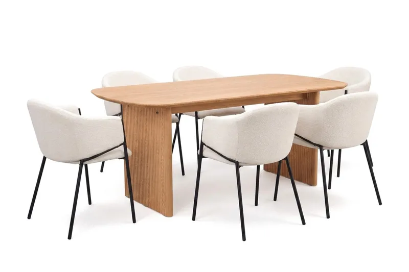 Alma spisegruppe rektangulær 180 cm eik med 6 Filip spisestoler, Eik