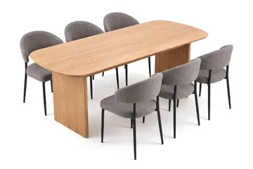 Alma spisegruppe rektangulær 180 cm eik med 6 Sawako spisestoler - Eik - Møbler - Bord - Spisegrupper