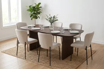 Alma spisegruppe rektangulær 180 cm røkt eik med 6 Elsie spisestoler - Røkt eik/beige - Møbler - Bord - Spisegrupper