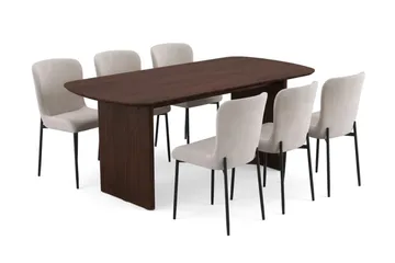 Alma spisegruppe rektangulær 180 cm røkt eik med 6 Elsie spisestoler - Røkt eik/beige - Møbler - Bord - Spisegrupper