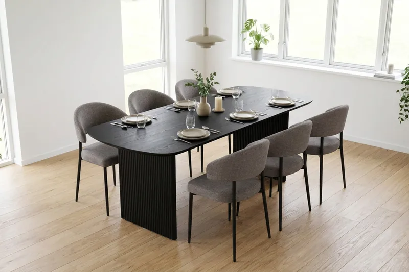 Alma spisegruppe rektangulær 180 cm svart med 6 Sawako spisestoler - Svart - Møbler - Bord - Spisegrupper