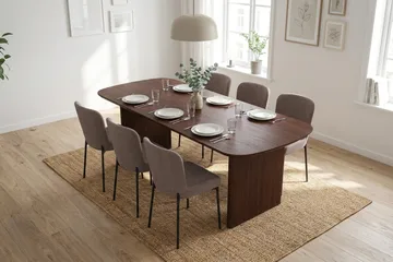 Alma spisegruppe rektangulær 180 cm valnøtt med 6 Elsie spisestoler - Valnøtt/Grå - Møbler - Bord - Spisegrupper