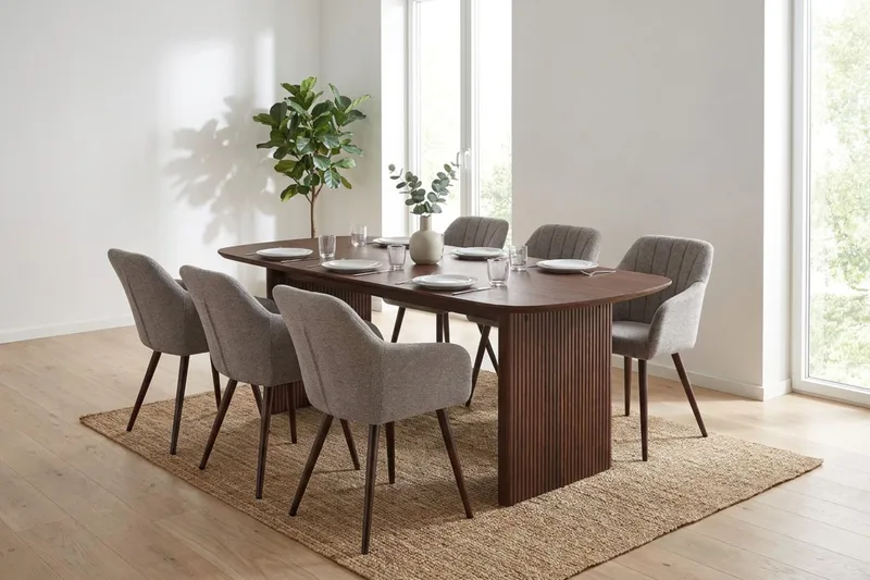 Alma spisegruppe rektangulær 180 cm valnøtt med 6 Filippa spisestoler - Valnøtt - Møbler - Bord - Spisegrupper