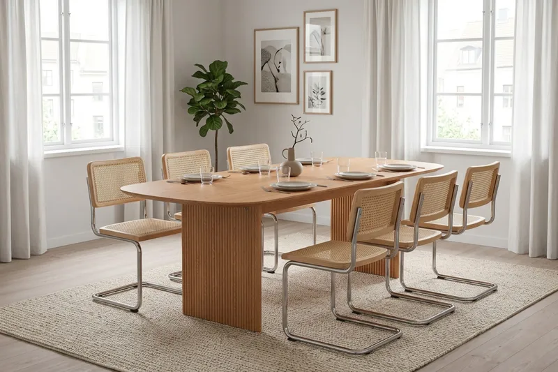 Alma spisegruppe rektangulær 220 cm eik med 6 Build spisestoler - Eik - Møbler - Bord - Spisegrupper