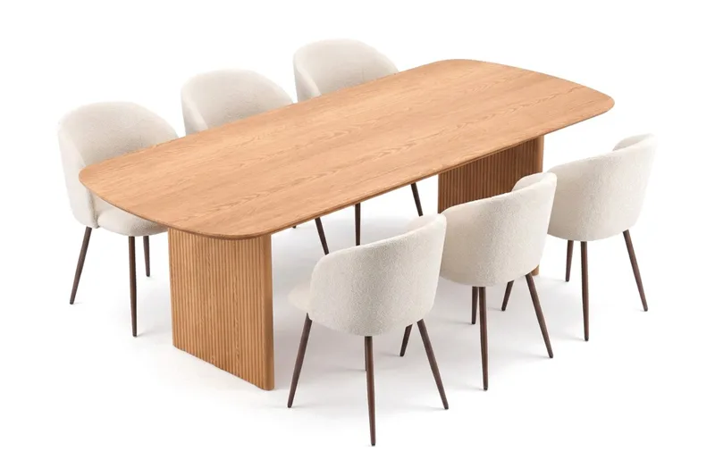 Alma spisegruppe rektangulær 220 cm eik med 6 Greya spisestoler - Eik - Møbler - Bord - Spisegrupper
