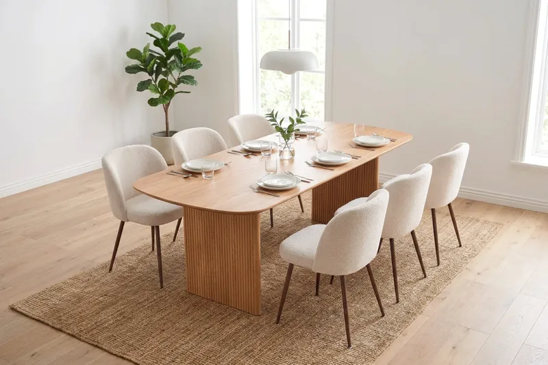 Alma spisegruppe rektangulær 220 cm eik med 6 Greya spisestoler - Eik - Møbler - Bord - Spisegrupper