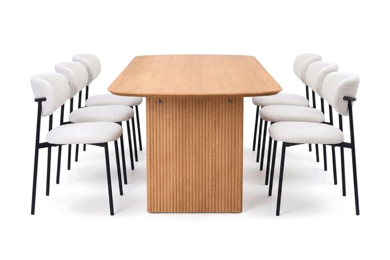 Alma spisegruppe rektangulær 220 cm eik med 6 Lucy spisestoler, Eik