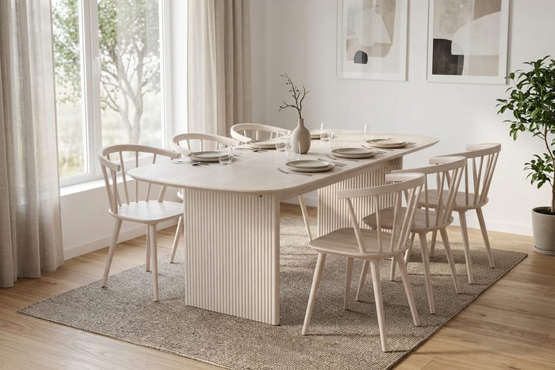 Alma spisegruppe rektangulær 220 cm hvitlasert med 6 Tyrö spisestoler - Hvitlasert - Møbler - Bord - Spisegrupper