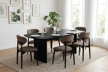 Alma spisegruppe rektangulær 220 cm svart med 6 Molly spisestoler - Svart - Møbler - Bord - Spisegrupper