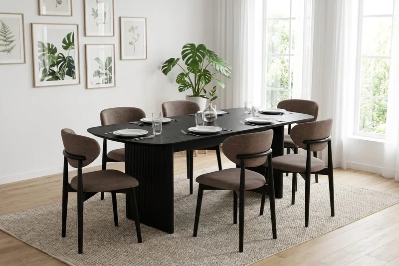 Alma spisegruppe rektangulær 220 cm svart med 6 Molly spisestoler - Svart - Møbler - Bord - Spisegrupper