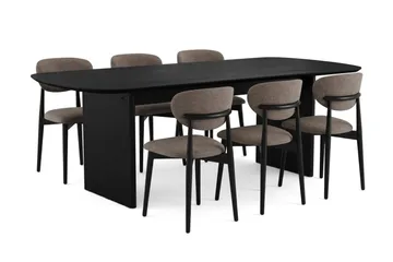 Alma spisegruppe rektangulær 220 cm svart med 6 Molly spisestoler - Svart - Møbler - Bord - Spisegrupper