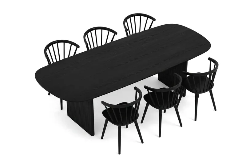 Alma spisegruppe rektangulær 220 cm svart med 6 Tyrö spisestoler - Svart - Møbler - Bord - Spisegrupper
