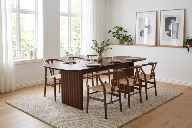 Alma spisegruppe rektangulær 220 cm valnøtt med 6 Dastoori spisestoler - Valnøtt - Møbler - Bord - Spisegrupper