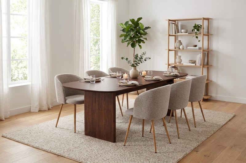 Alma spisegruppe rektangulær 220 cm valnøtt med 6 Greya spisestoler - Valnøtt - Møbler - Bord - Spisegrupper