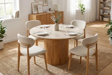 Arvo spisegruppe rund 120 cm eik med 4 Molly spisestoler - Eik - Møbler - Bord - Spisegrupper