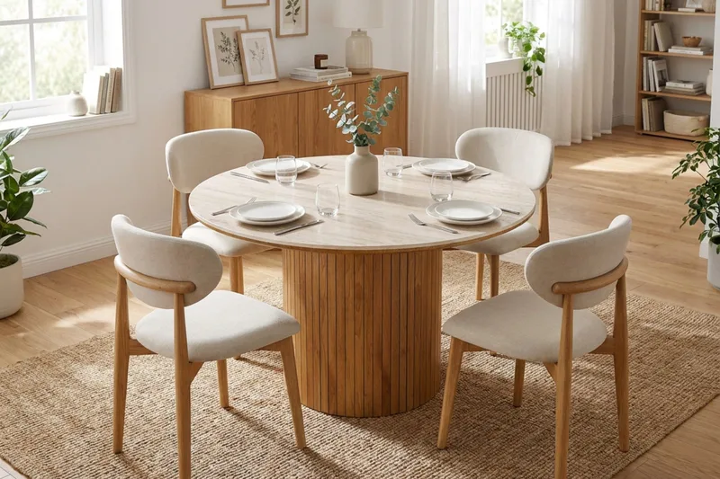 Arvo spisegruppe rund 120 cm eik med 4 Molly spisestoler - Eik - Møbler - Bord - Spisegrupper
