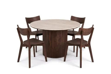 Arvo spisegruppe rund 120 cm valnøtt med 4 Amelia spisestoler - Valnøtt - Møbler - Bord - Spisegrupper