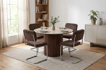 Arvo spisegruppe rund 120 cm valnøtt med 4 Milva spisestoler - Valnøtt - Møbler - Bord - Spisegrupper