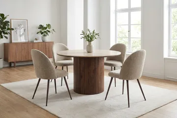 Arvo spisegruppe rund 120 cm valnøtt med 4 Nibe Plus spisestoler - Valnøtt - Møbler - Bord - Spisegrupper