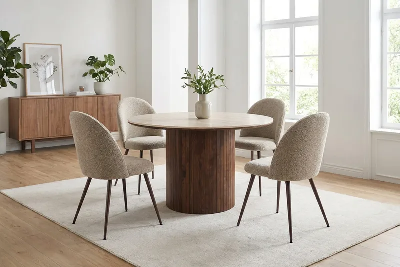 Arvo spisegruppe rund 120 cm valnøtt med 4 Nibe Plus spisestoler - Valnøtt - Møbler - Bord - Spisegrupper