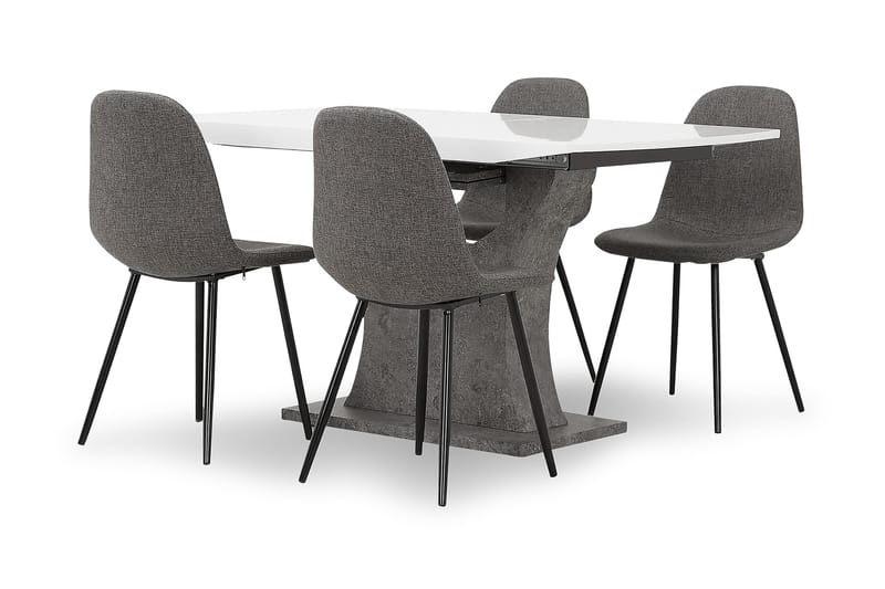 Azusa Spisegruppe 140 cm med 4 John Stoler - Hvit/Betong/Grå/Svart - Møbler - Bord - Spisegrupper